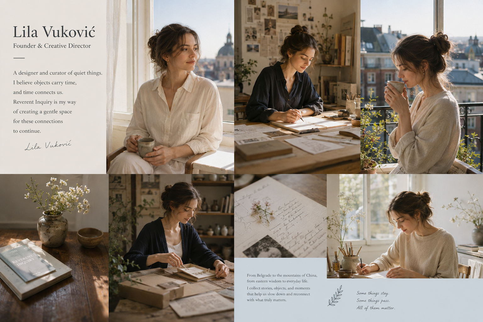 Lila Vukovic working with notes and quiet objects in soft daylight